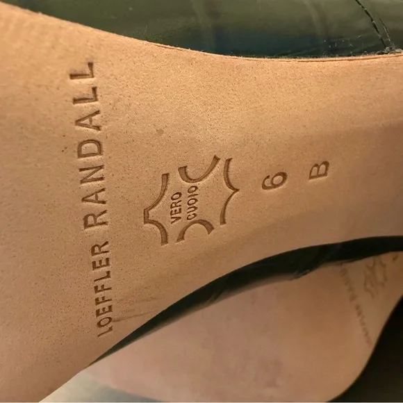 Loeffler Randall Tall Goldy Leather Croc Forest Green Heel Knee Boot Pull On 6 - Picture 11 of 14
